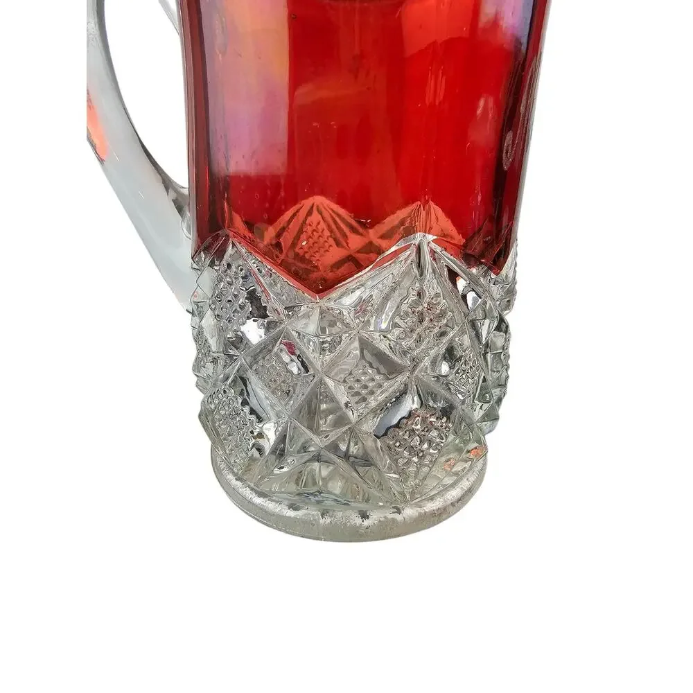 Early American Pressed Glass Creamer; Souvenir Ruby Red Upper Cut Glass Lower‎